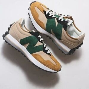New Balance Unisex 327 Workwear Nightwatch In Green, Marigold, And Black Suede